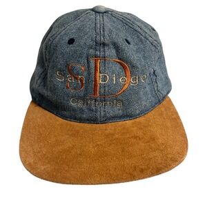 Vintage San Diego Denim Leather Cap Truckers Hat Adjustable 90s Vacation Collect